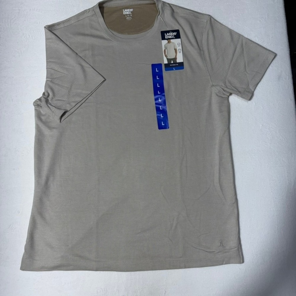 Lands End Mens Textured Tee Tan Beige Short Sleeve Modal Blend Shirt Large NWT